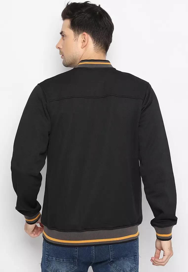 Jaket Bomber Pria - Black With Mustard Strip