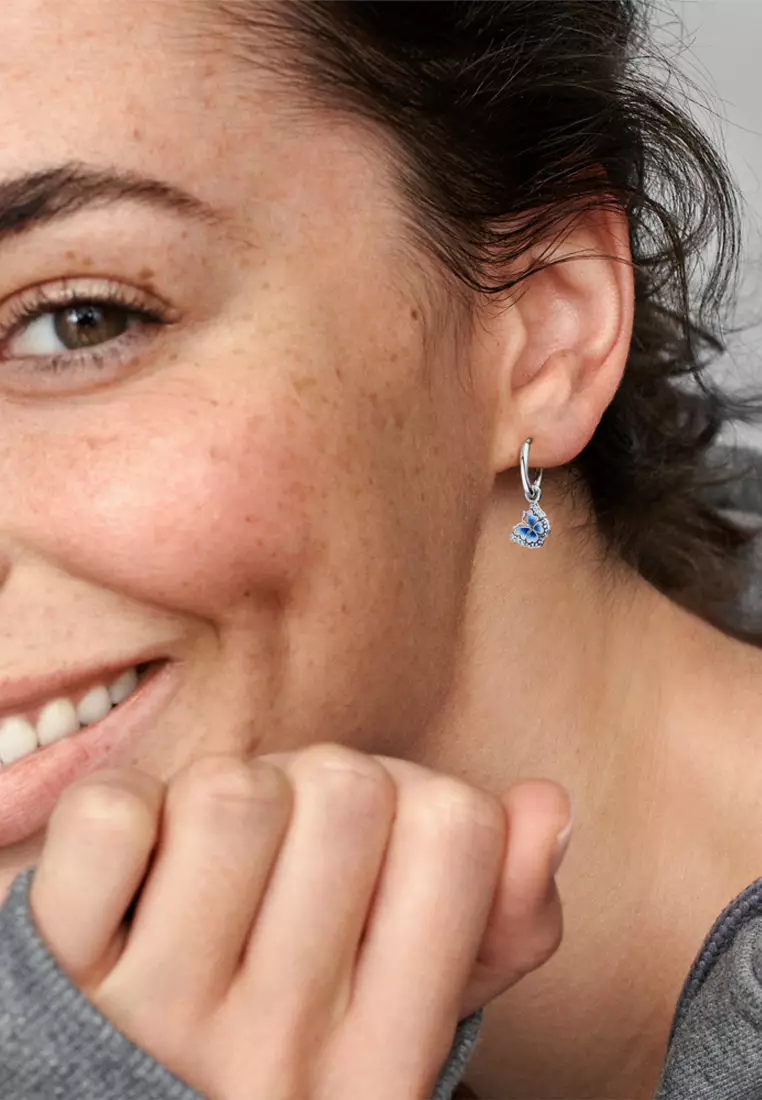 Pandora Blue Butterfly Hoop Earrings