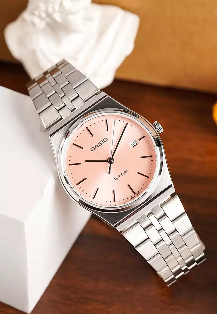 Men Analog Watch MTP-B145D-4AV Silver Stainless Steel Strap