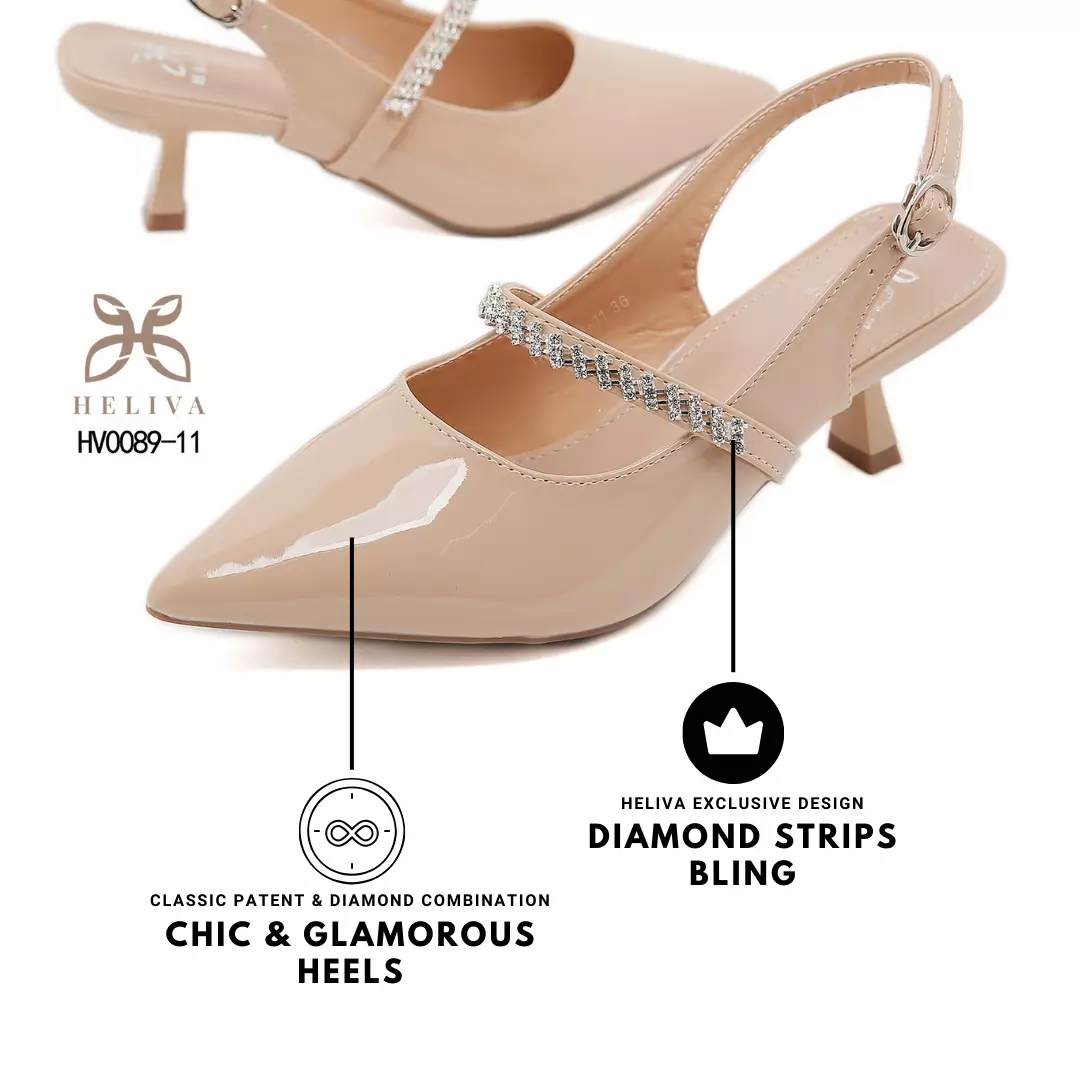 HELIVA AILEEN Glossy Slingback Heels with Crystal Sparkle 5.5cm