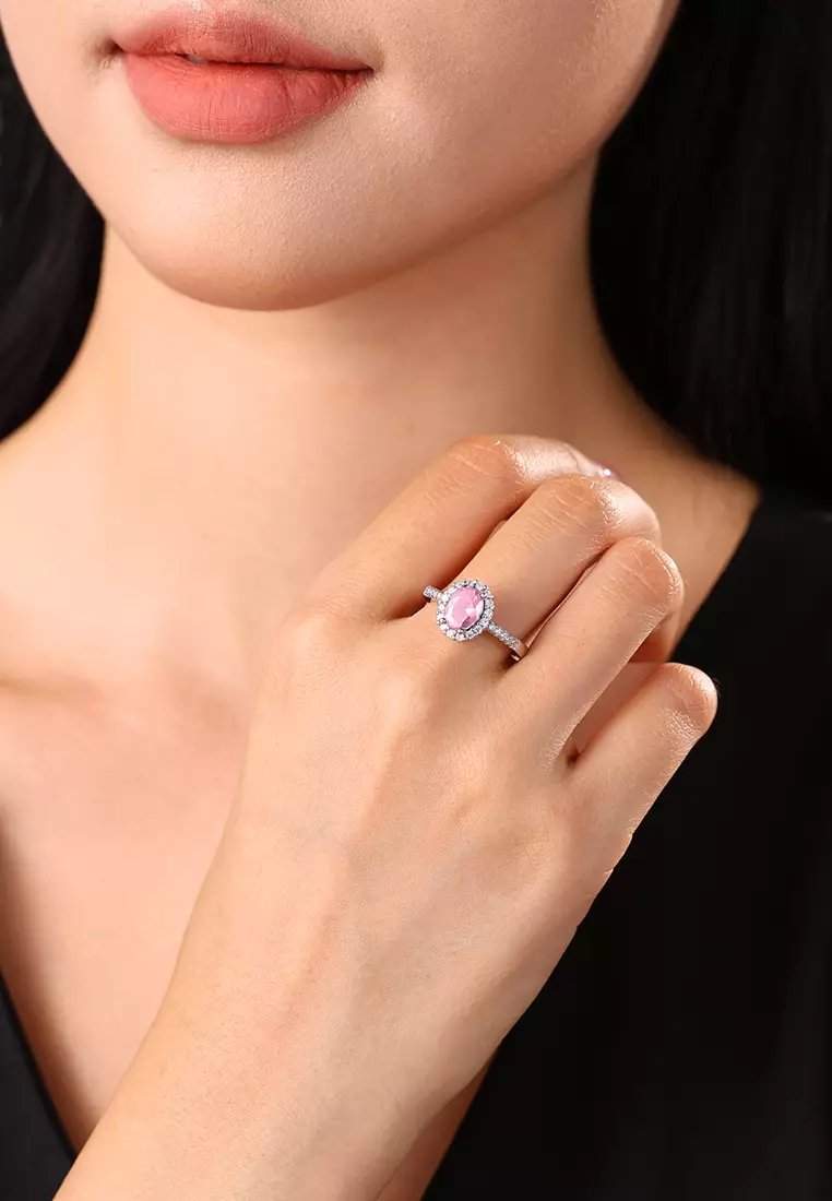 Cincin Wantia Berlian Tunangan Perhiasan Original Platinum Coated Cincin Cewek Pink
