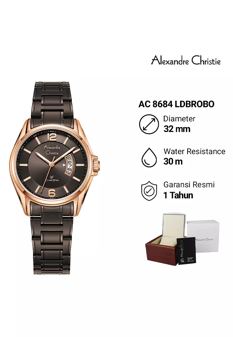 Alexandre Christie Classic Steel Jam Tangan Couple - Rosegold Brown Stainlesss Steel - 8684 MLDBROBO