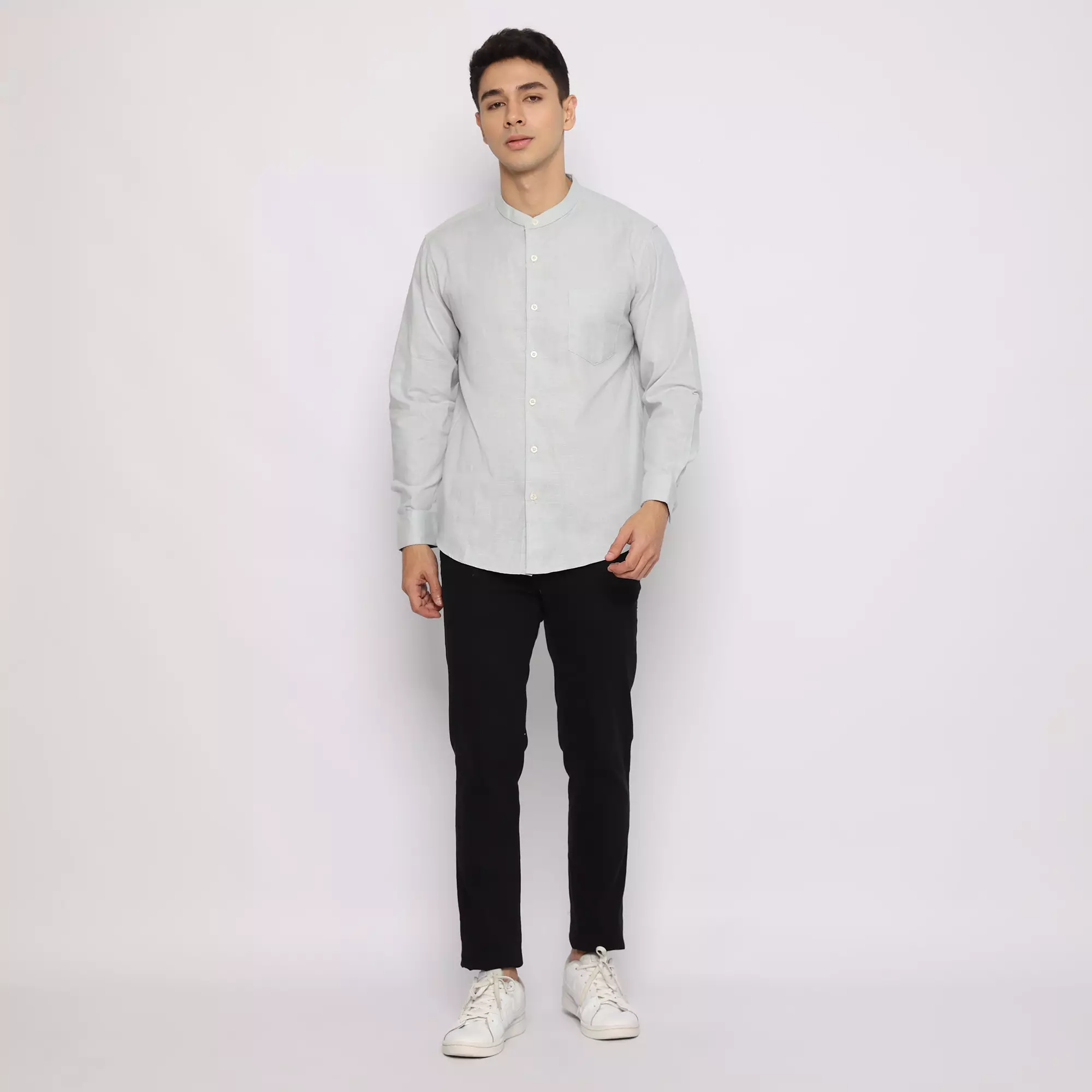 Platini Kemeja Pria Koko Shanghai Lengan Panjang Katun Abu 22039