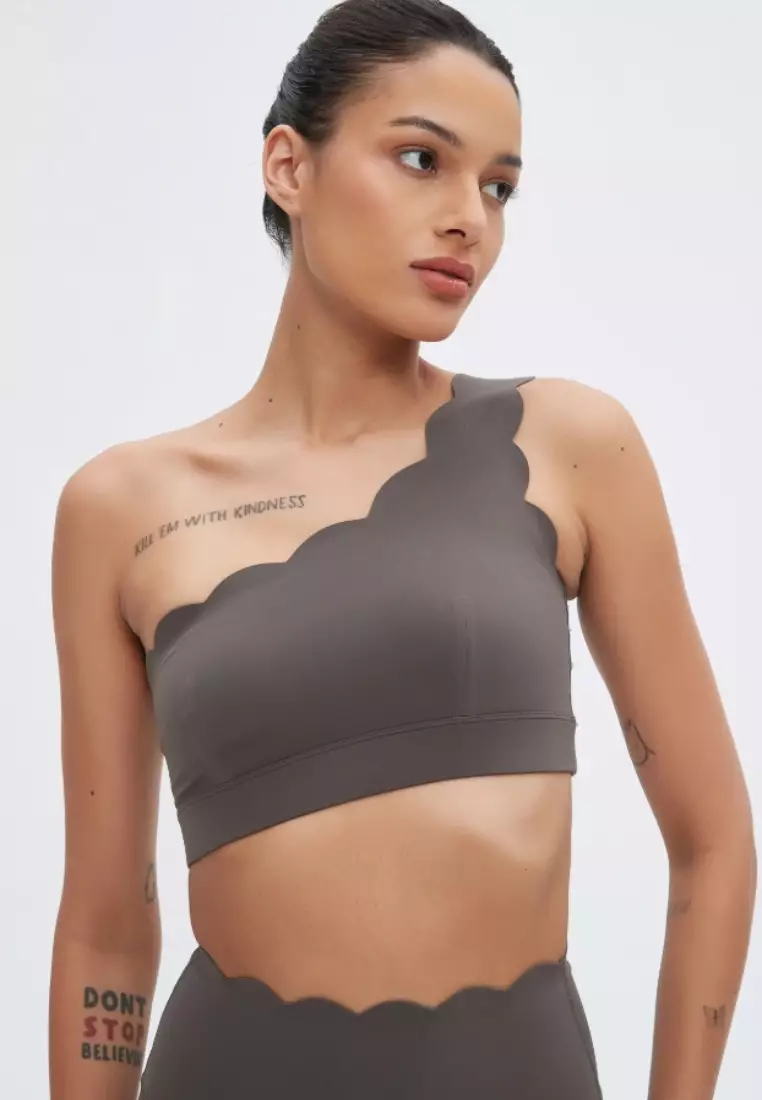 Tiana Scallop One-Shoulder Sports Bra – Removable Padding Yoga & Gym Activewear