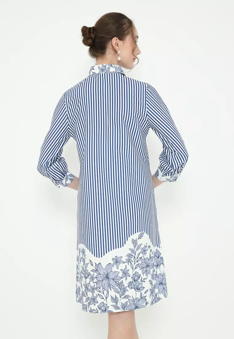 Mini dress With Stripe Pattern In Blue By Brilliant Girl Warna BIRU