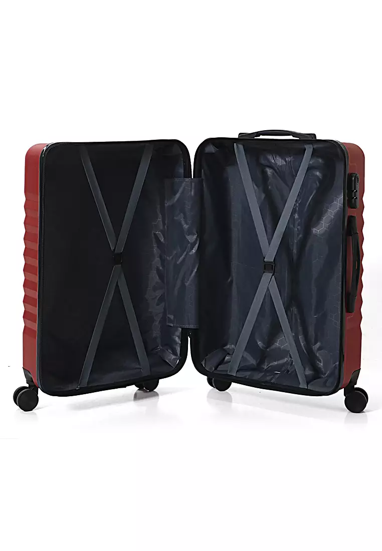 Isvara Tas Koper One Set Unisex Large Compartment Suitcase Number Code Locking Material Fiber ABS ORIGINAL - Maroon