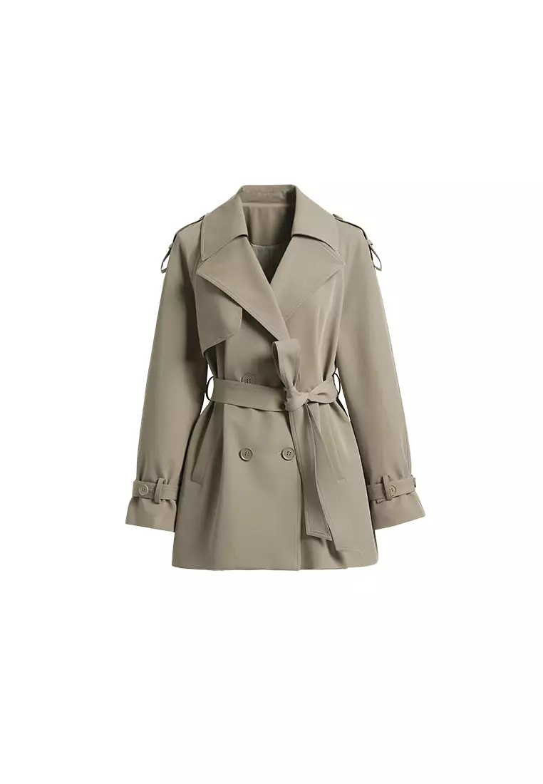 Buy Hopeshow Double Breasted Wrap Trench Coat with Waist Tie 2024 ...