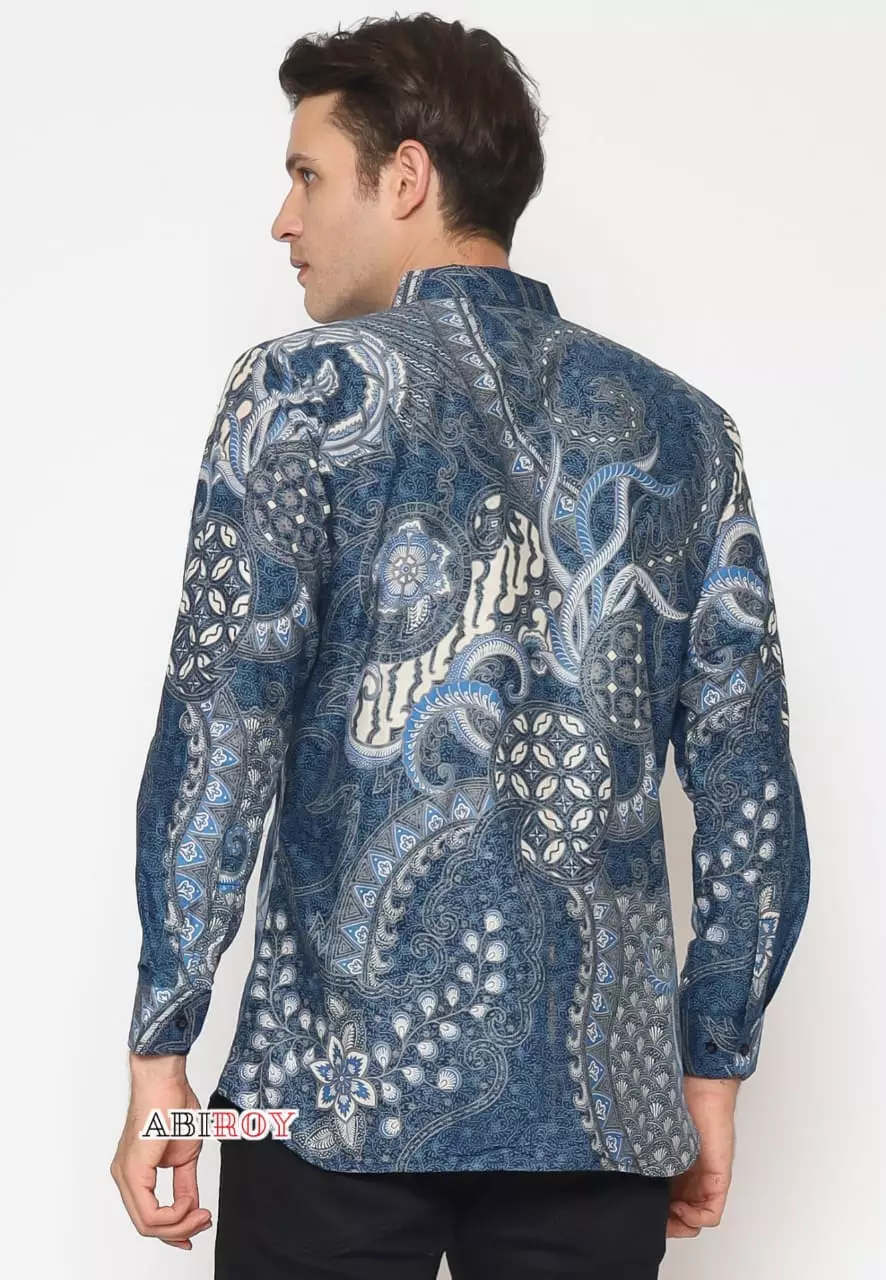 Kemeja Batik Pria Premium Slimfit Elegant Modern Lengan Panjang Kertajaya Navy
