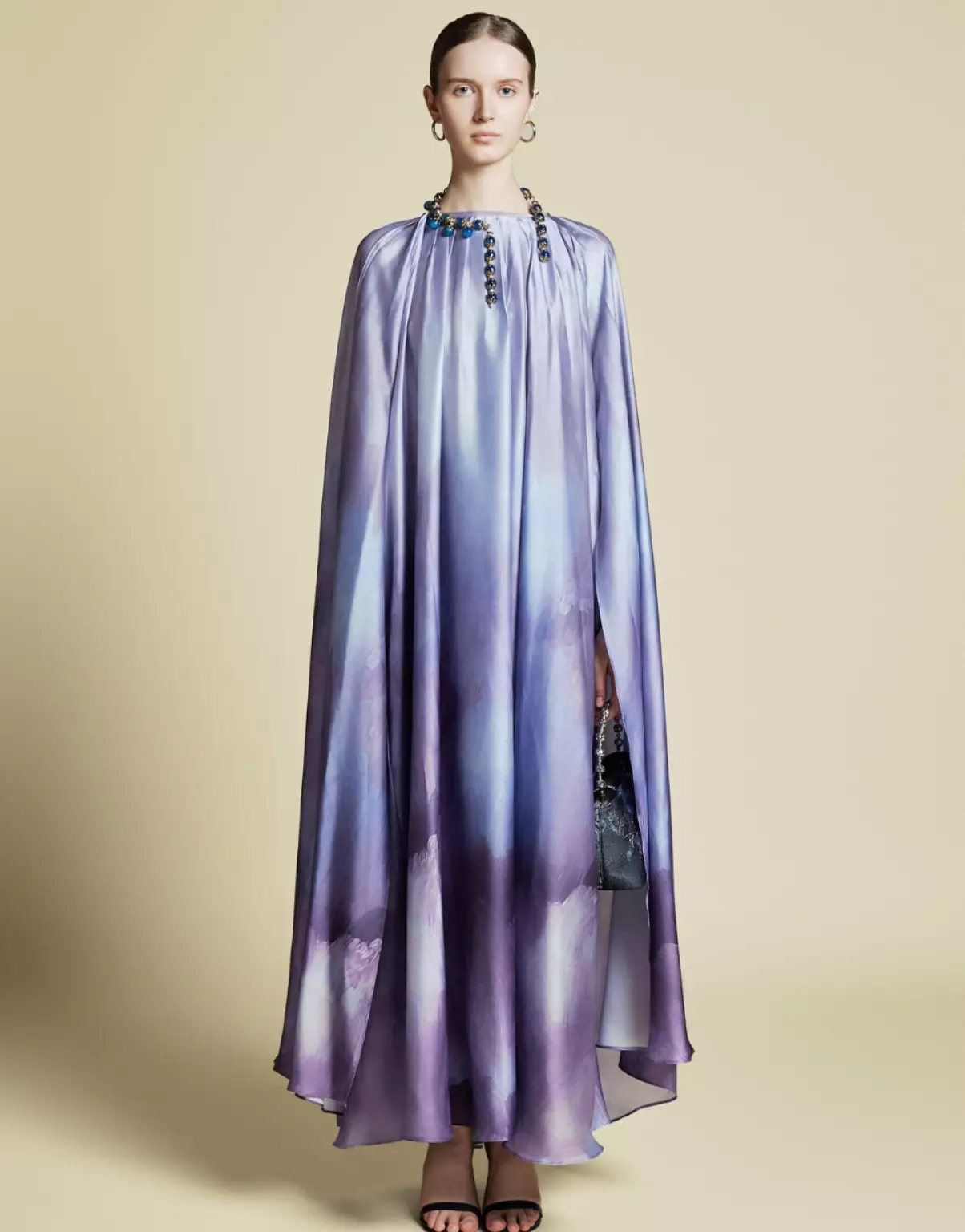 Demure Signature - Cape Kaftan in Italian silk Twill Abstract Purple - Dress