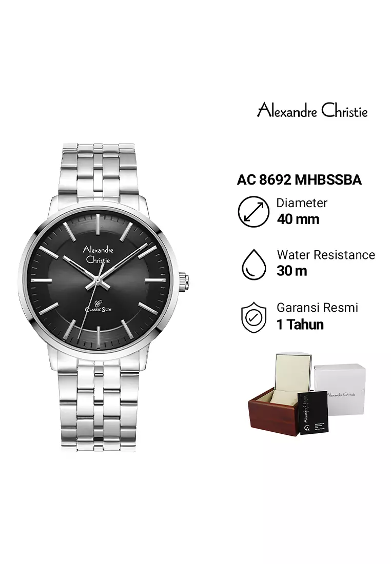 Alexandre Christie Classic Steel - Jam Tangan Analog Pria - Silver Black Stainless Steel - 8692 MHBSSBA