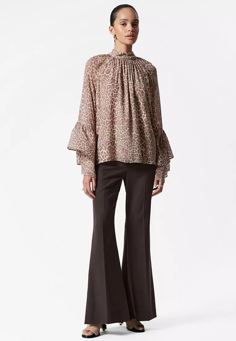 Flounced Stand-Collar Blouse