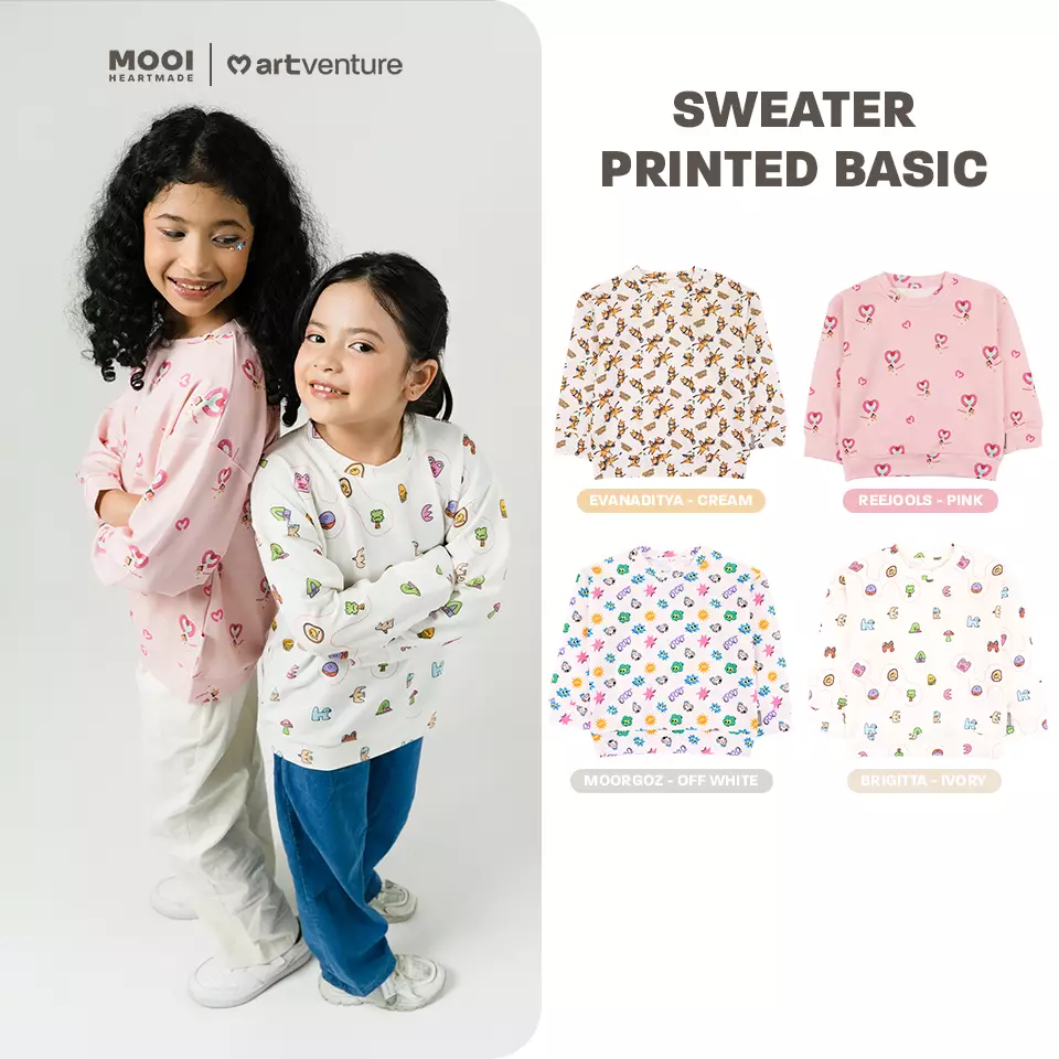 Mooi Artventure x Illustrator Printed Sweater Anak - BRIGITTA - IVORY