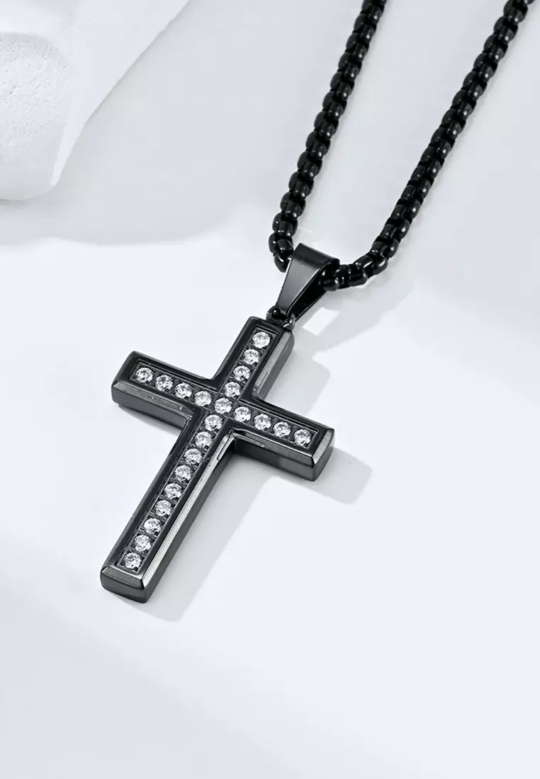 Buy HAPPY FRIDAYS Titanium Steel Zircon Cross Pendant Necklace JW