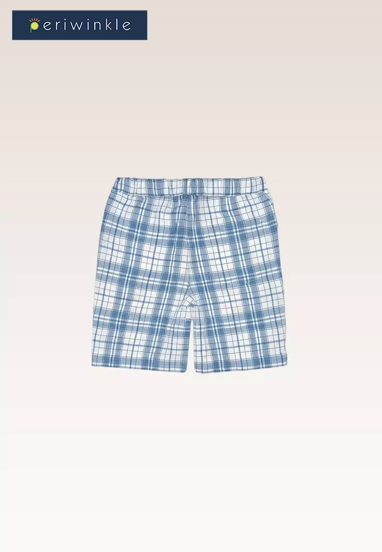Marcus Boys Blue Checkered Drawstring Shorts