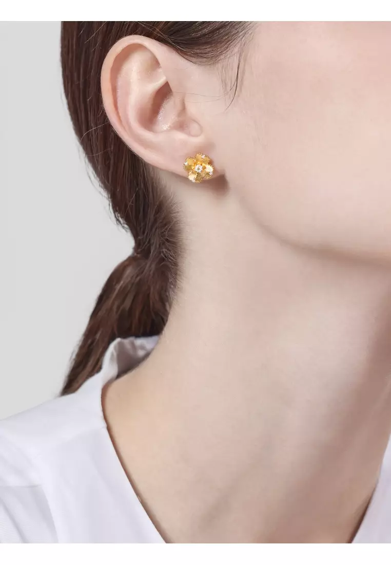 999.9 24K Gold 'Gold Rhyme' Floral Diamond Gold Earrings for Women 95101E