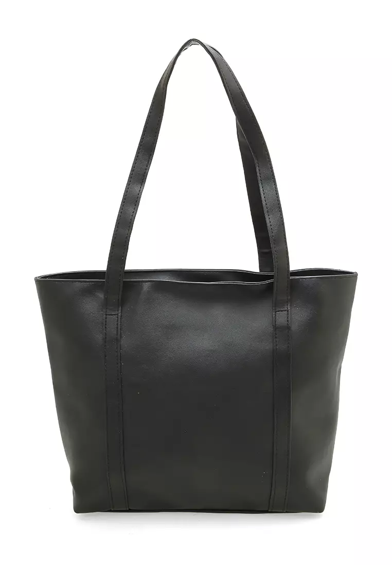 Nina ToteBag Bahan Sintetis Import Design Simple And High Quality - Black
