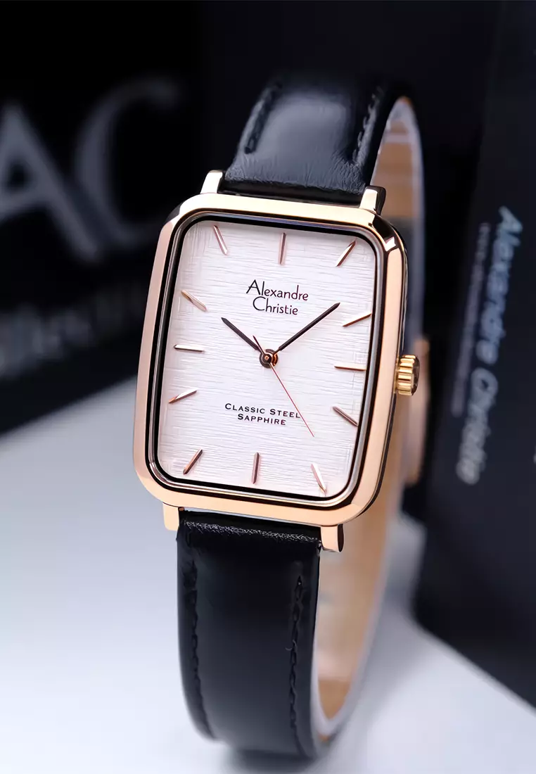 Alexandre Christie Sapphire - Jam Tangan Analog Pria - Rosegold Case Black Leather Strap - 8699 MHLRGSL