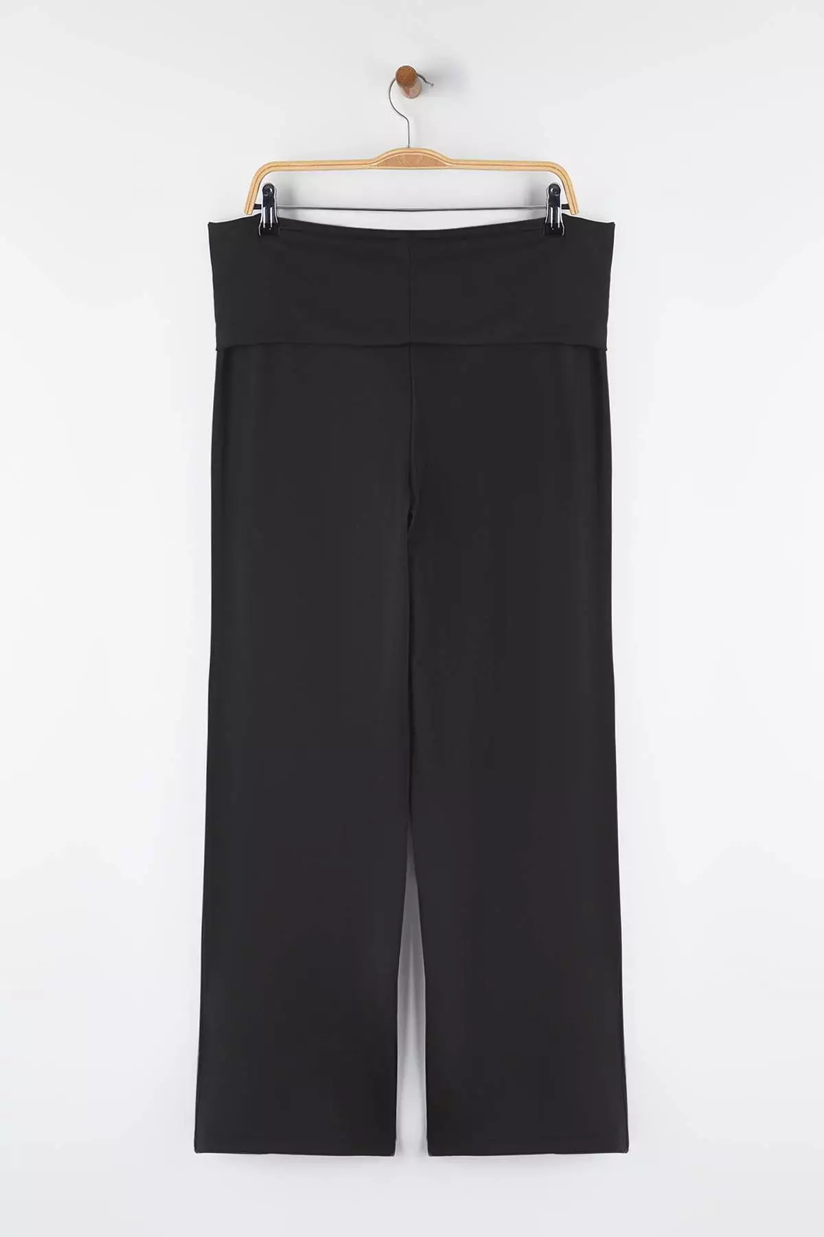 Black Scuba/Diver Wide Leg Waist Foldable Knitted Sports Plus Size Sweatpants