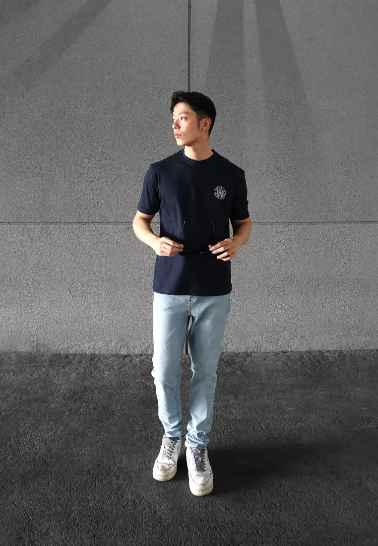 Kale Evan Navy / Cotton Cloudy / Kaos Boxy Fit / Kaos Korea / Atasan Kaos Pria / Kaos Basic Pria