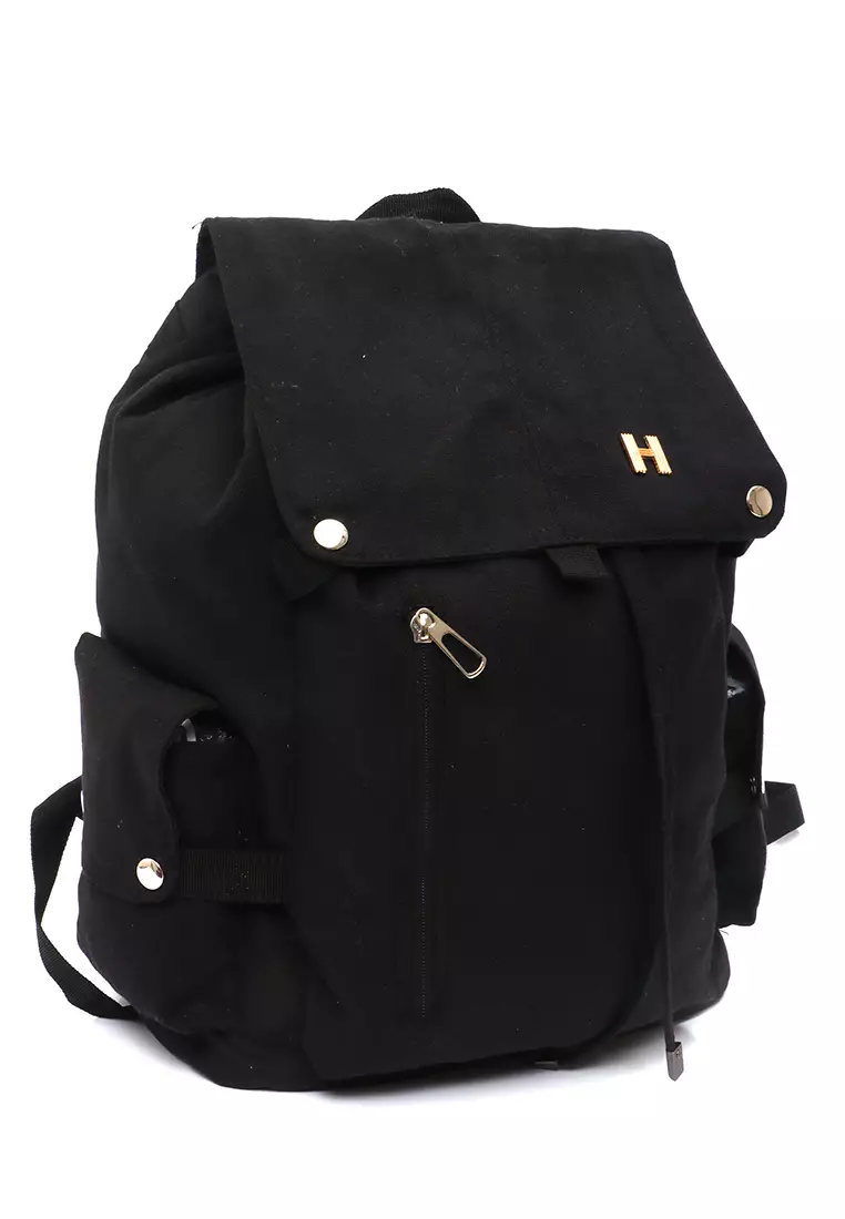 Doomb Backpack Sekolah Unisex Style Casual Many Slot Large Storage Material Canvas ORIGINAL - Black