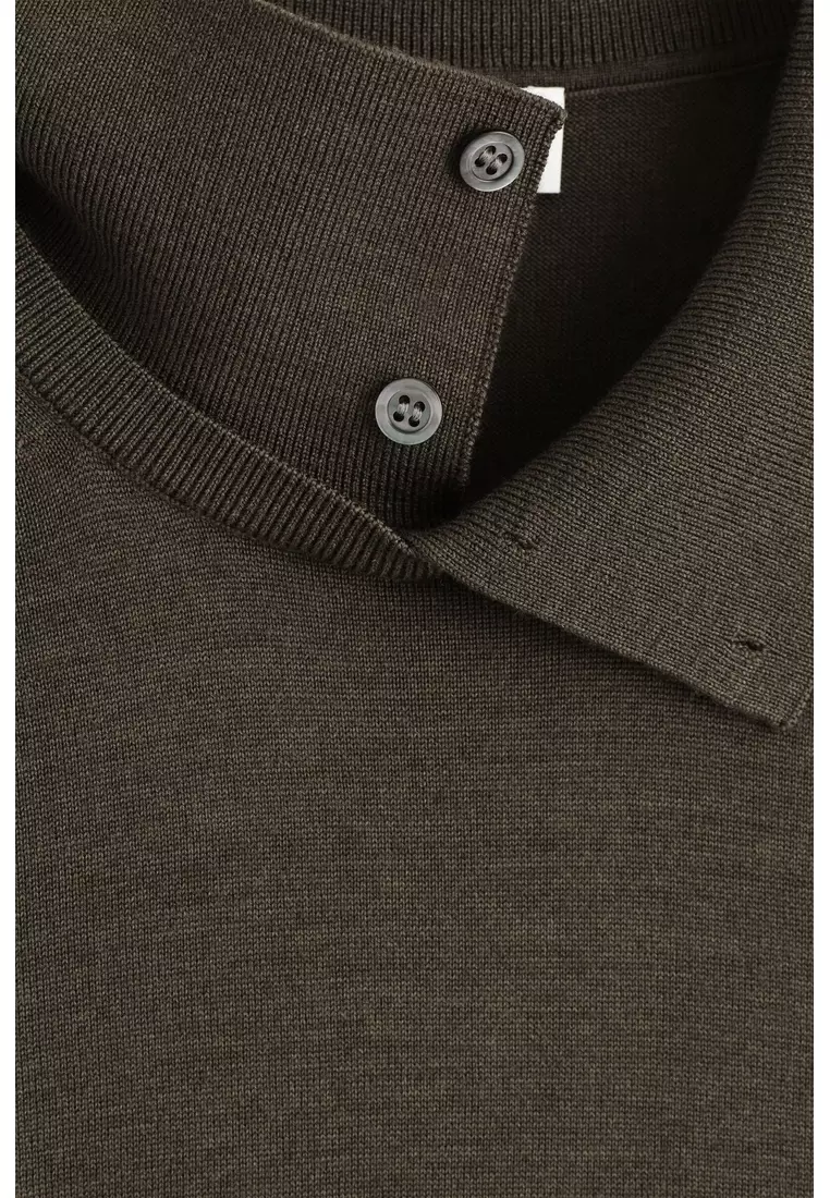 MERINO WOOL BUTTON-COLLAR JUMPER