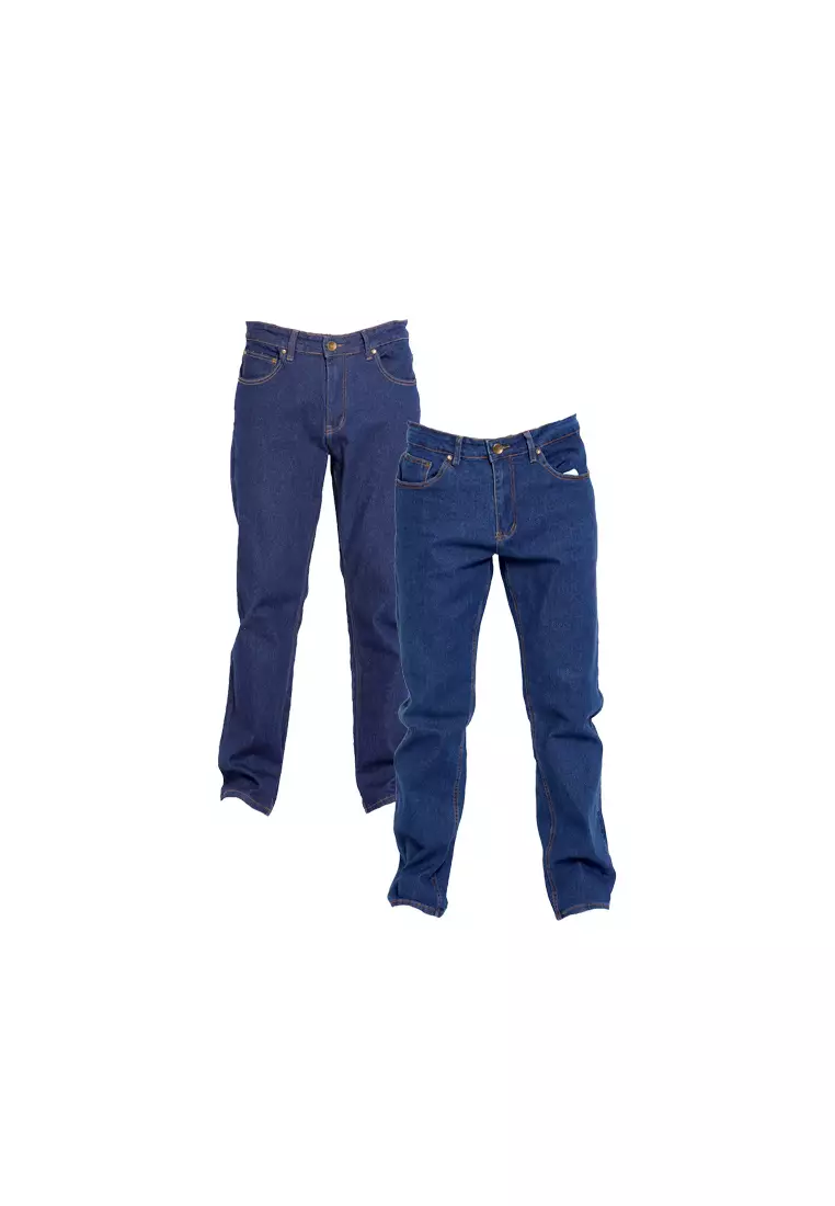 Forest Stretchable Regular  Straight Cut Denim Long Pants Men - 610227-31Blue