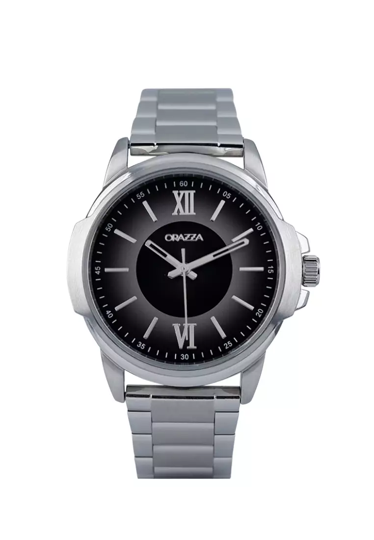 Braxton Silver Stainless Steel Metal Band Men s Watch Black Dial
