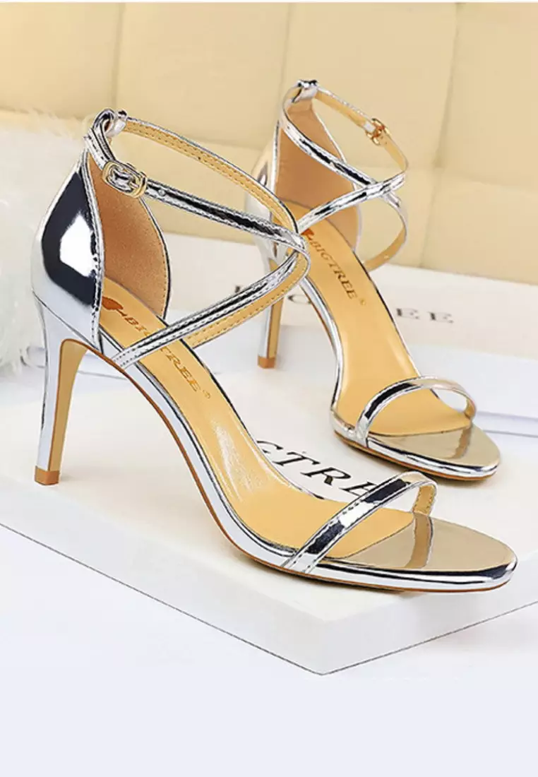 Gold high top heel sandals evening