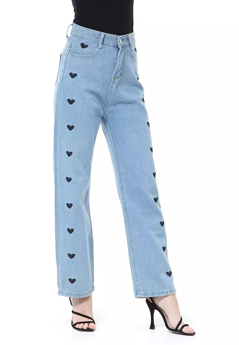 Stella Long Pants Boyfrend Jeans Wanita Model Love Samping Material Denim ORIGINAL - Light Blue