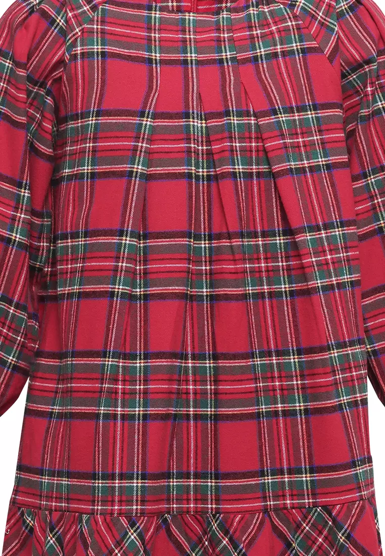 Pito Dito Girl Swansy Dress Pendek anak Merah Motif Kotak Tartan