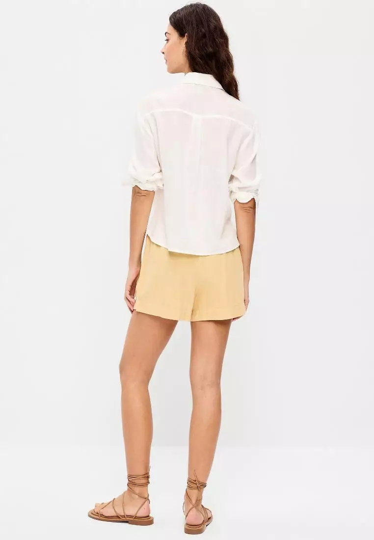 High-Waisted Beach Linen Pull-On Shorts