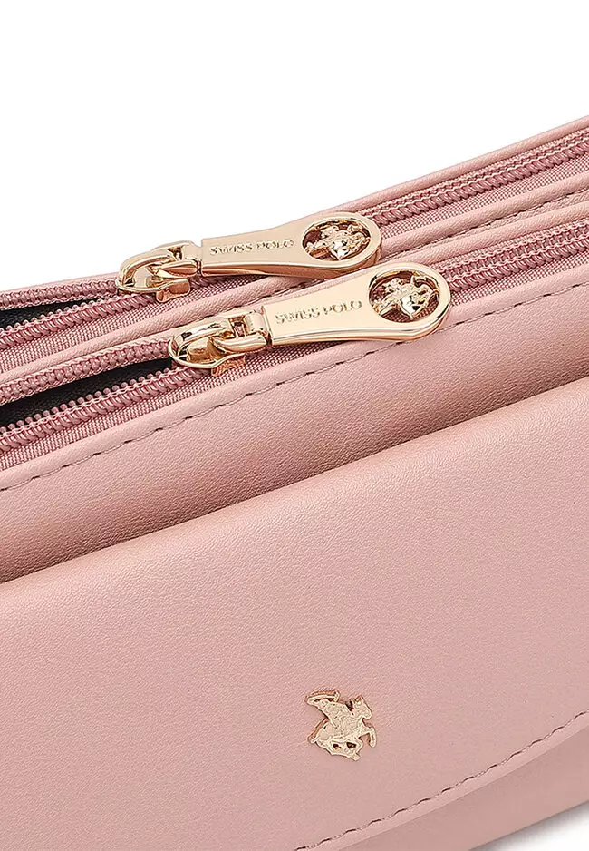 Faux Leather Sling Bag / Crossbody Bag / Wristlet - Pink