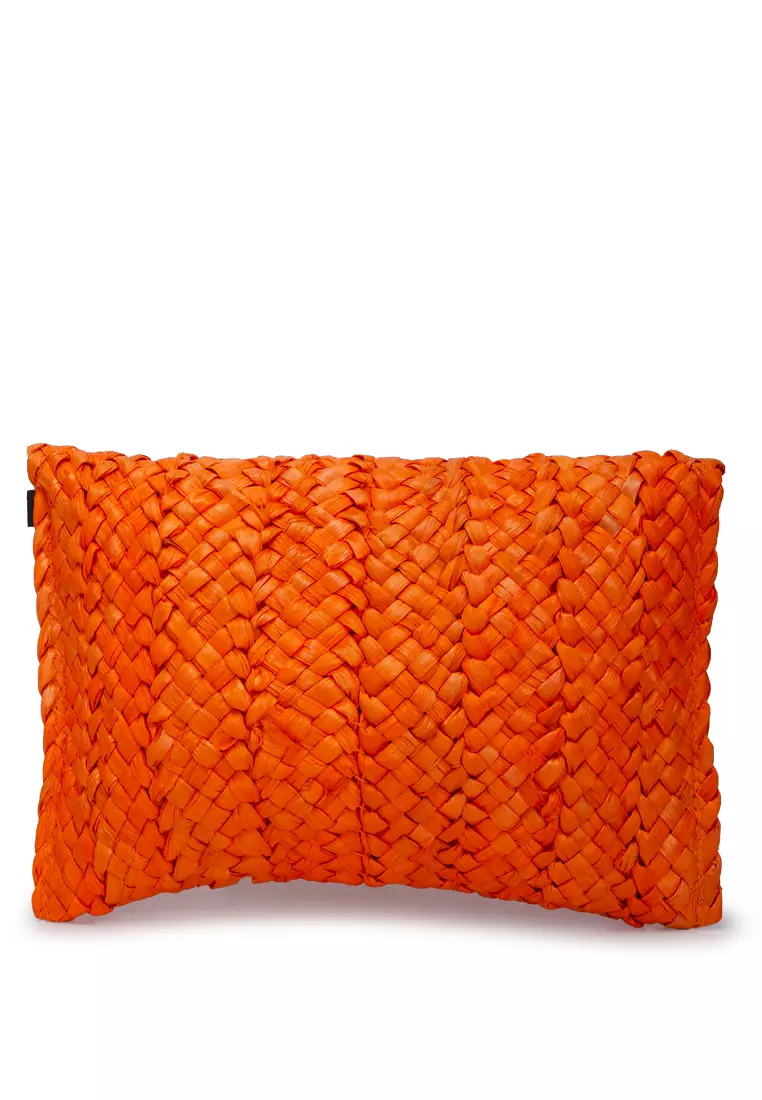 Tas Genggam Tali Jerami Warna Oranye