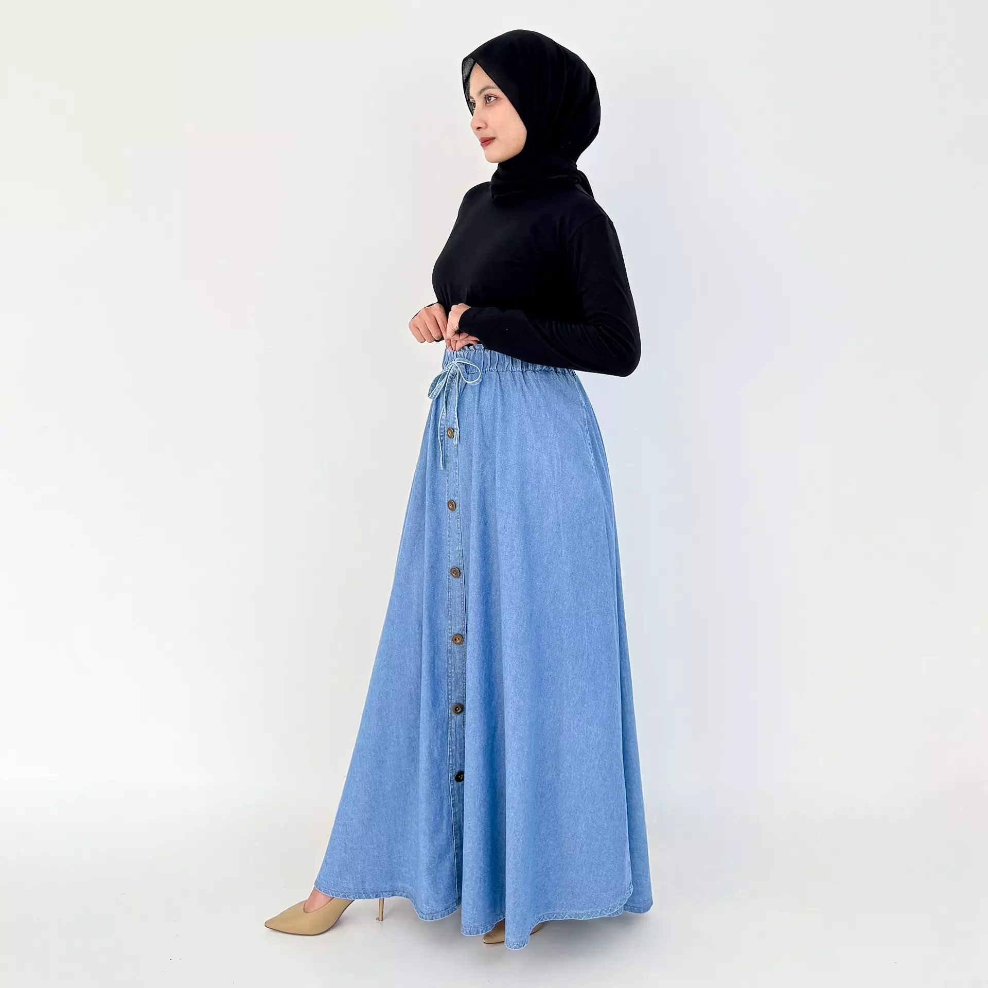 Naura Denim Skirt (Rok Denim Flare) Panjang 102 cm