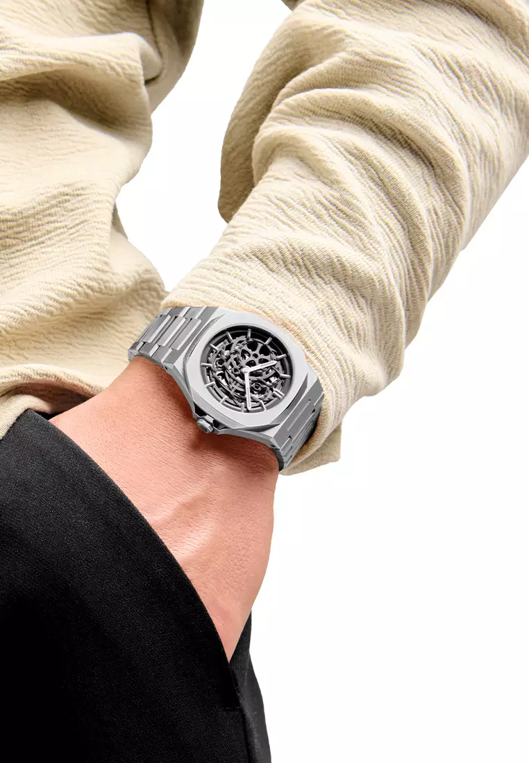 Silver Skeleton Bracelet Watch, 41.5 mm