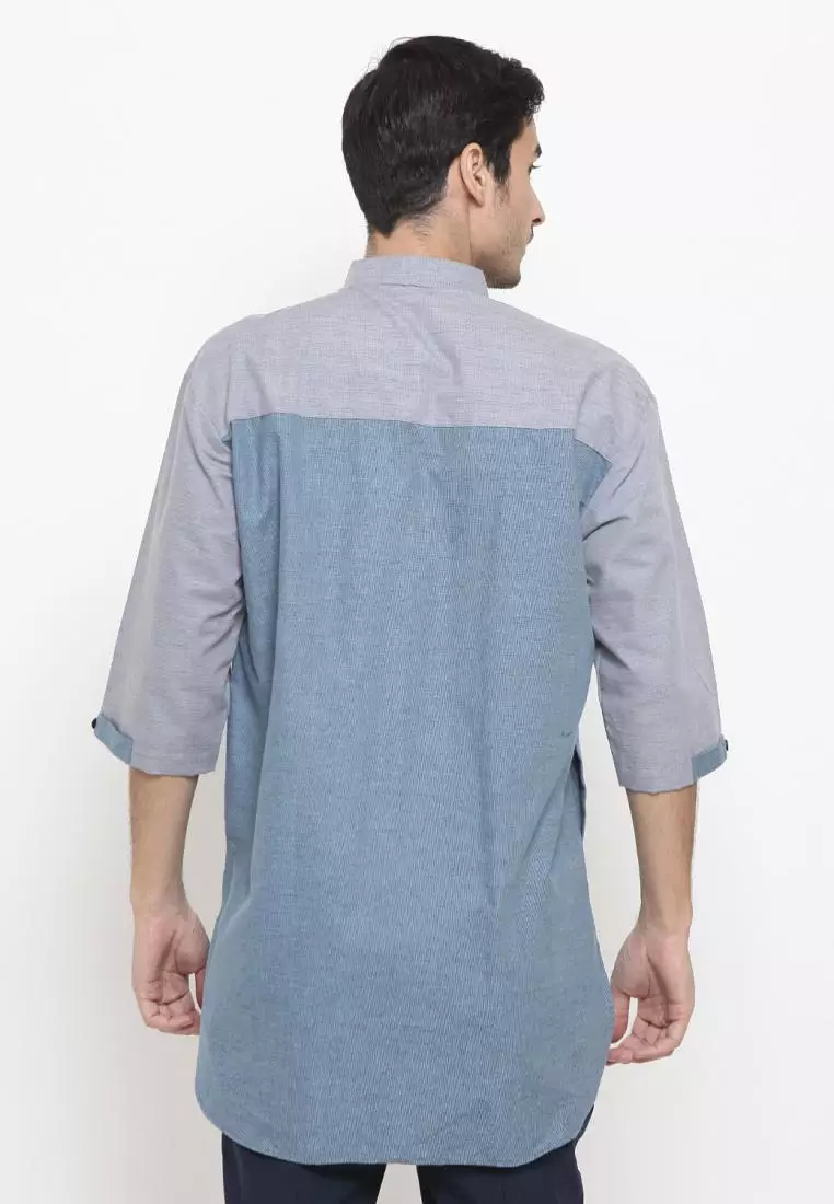 Zayidan Baju Koko Gamis Muslim Pria Tamam - Biru Abu