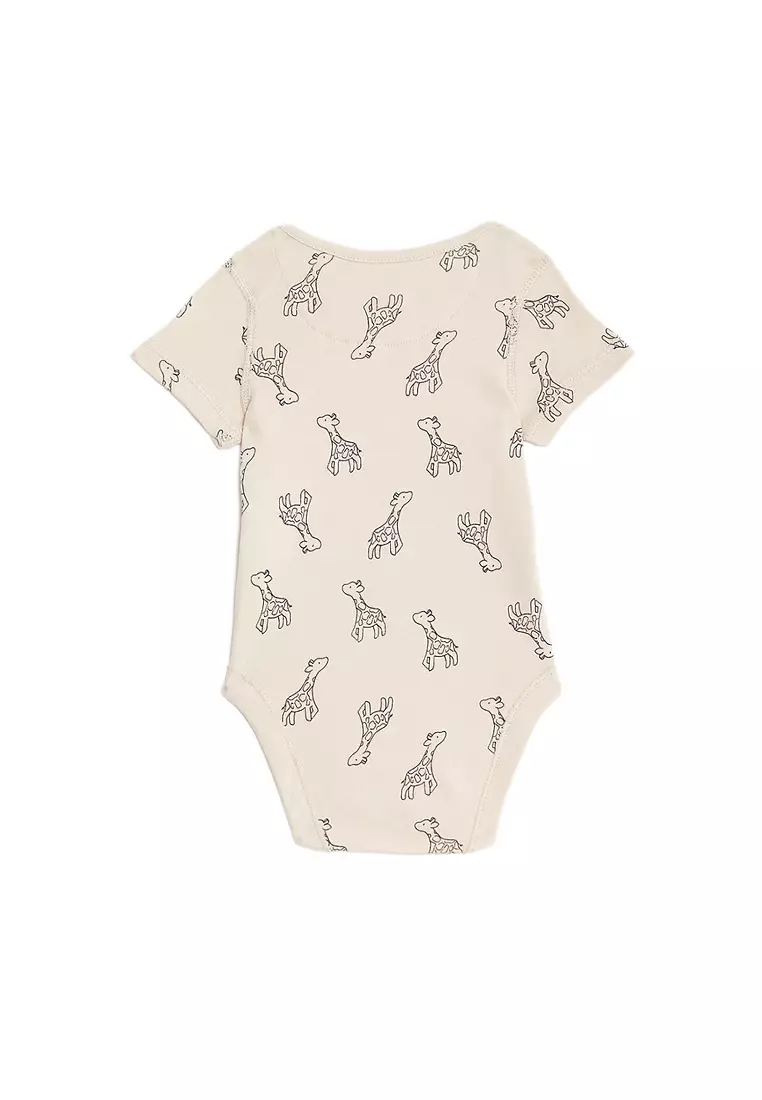 7pk Pure Cotton Giraffe & Striped Bodysuits