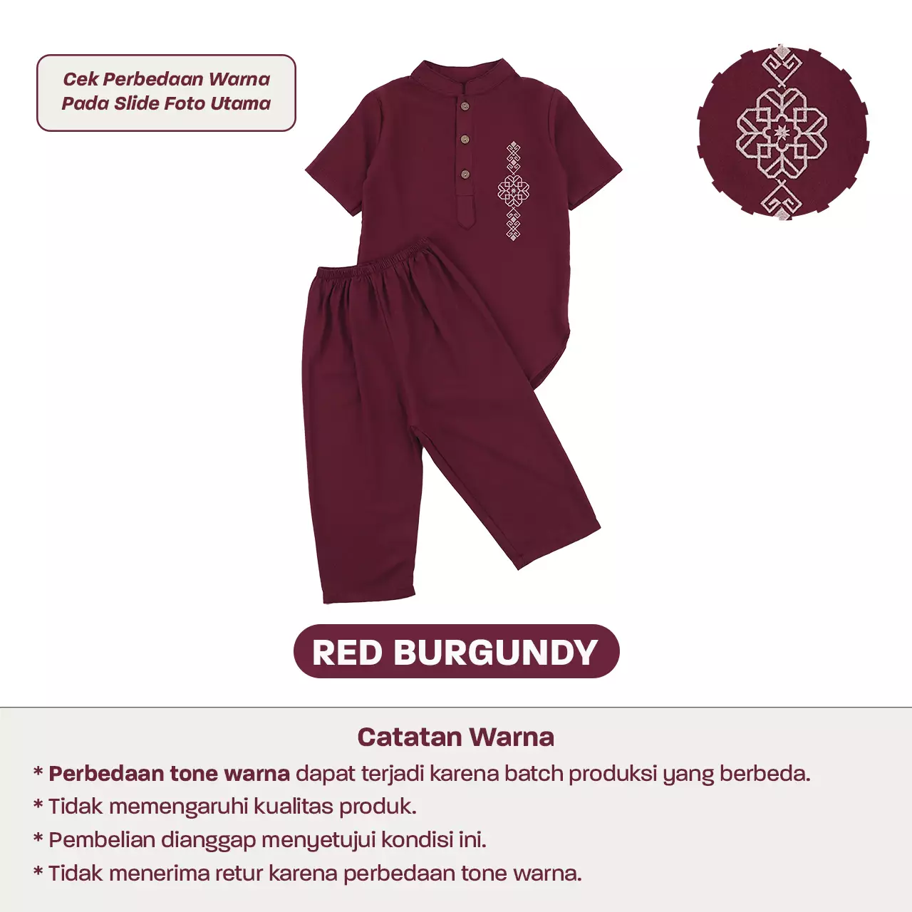 Mooi Adam Koko Set Setelan Koko Anak Raya Collection Basic Series 2026 - Red Burgundy