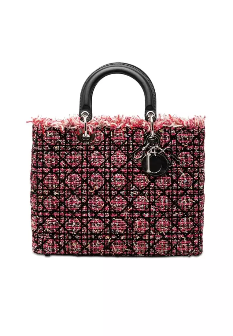 Pre-Loved Dior Large Tweed Cannage Fringe Lady Dior