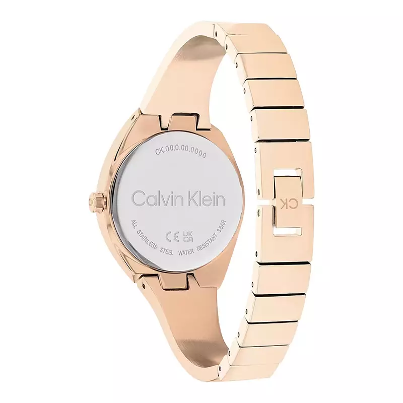 Jam Tangan Wanita Calvin Klein Bangle 25200236 Ladies Rose Gold Dial Rose Gold Stainless Steel Strap