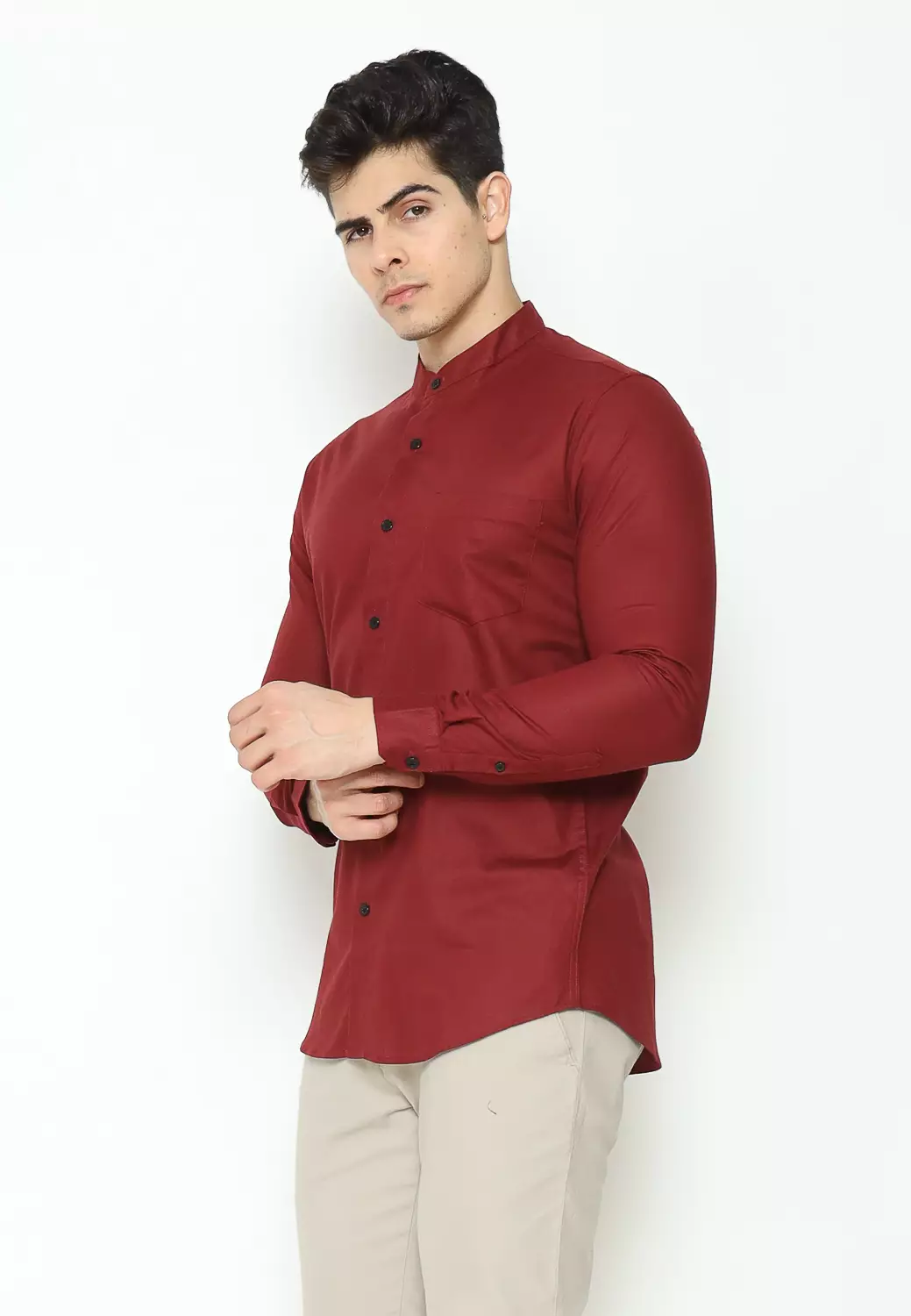 MAGINOT Kemeja Pria KOKO Basic Polos Lengan Panjang DARK MAROON