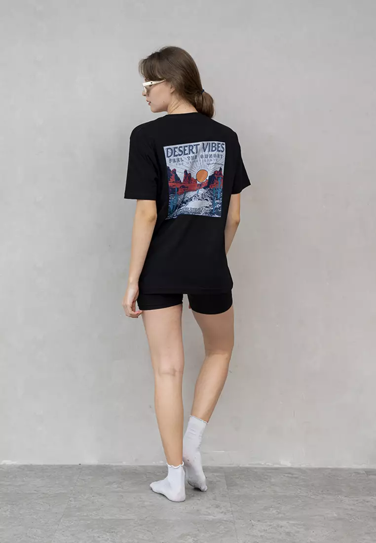 Kaos Hitam t shirt polos wanita houseofcuff motif Desert