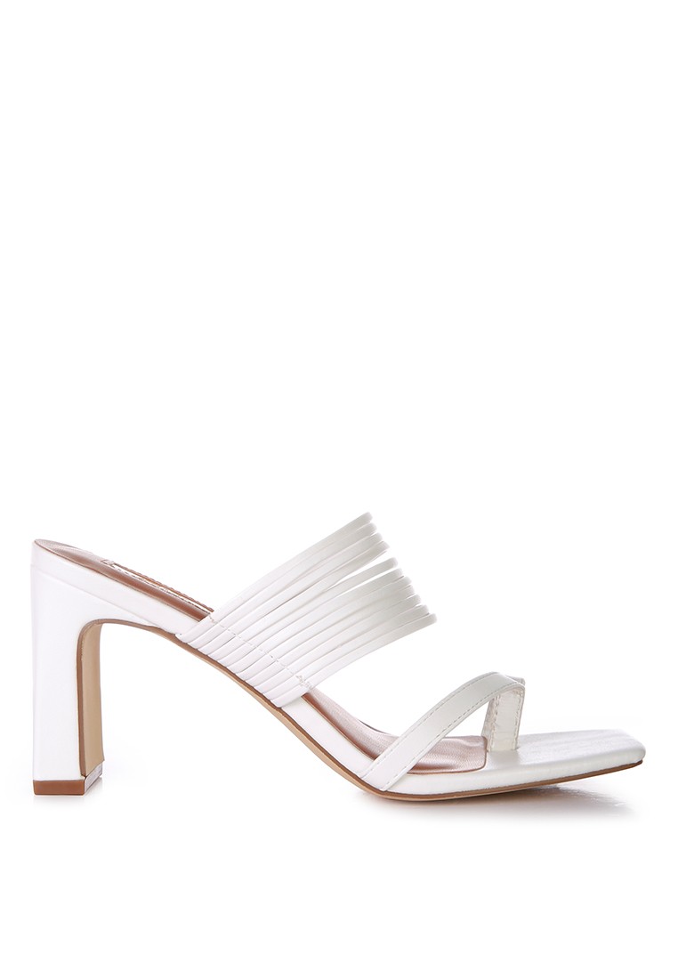 Ecru Mid Block Heel Sandals