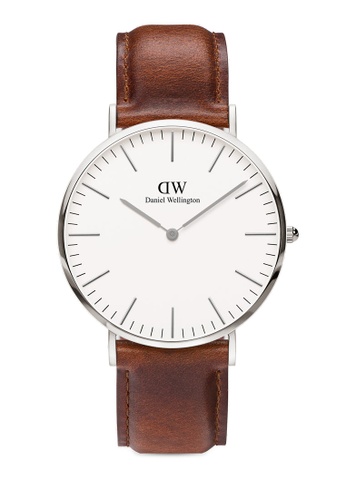 Daniel Wellington brown and silver Classic St Mawes 40mm Men's Stainless Steel Watch with Leather Strap - Sliver - Male watch Watch for men DW 112FFACD536301GS_1