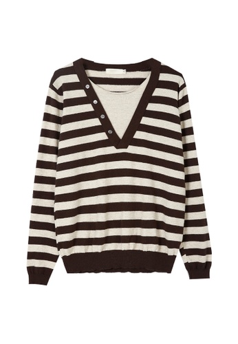 A-IN GIRLS brown and beige Simple Striped Stitching Sweater 21913AAEFAD7ADGS_1