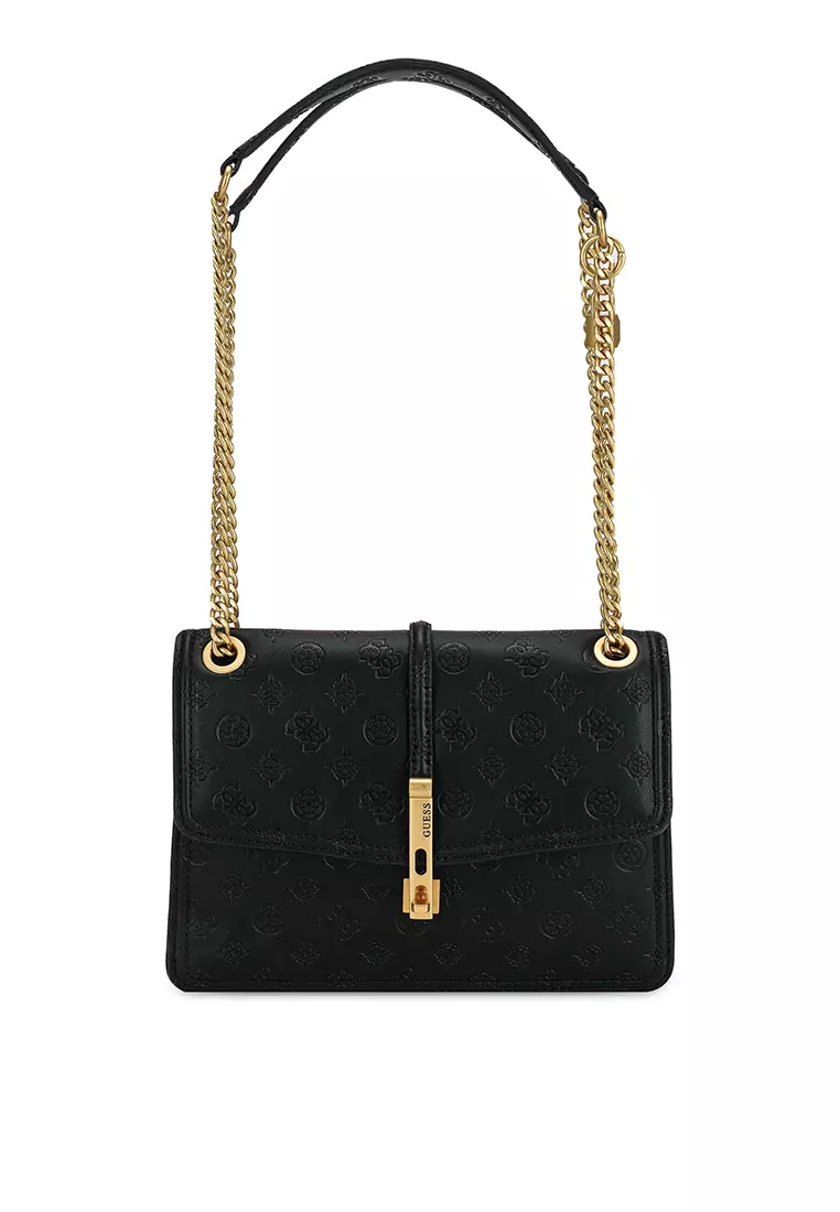 Guess James Logo Convertible Crossbody Flap Shoulder Bag - Black Logo