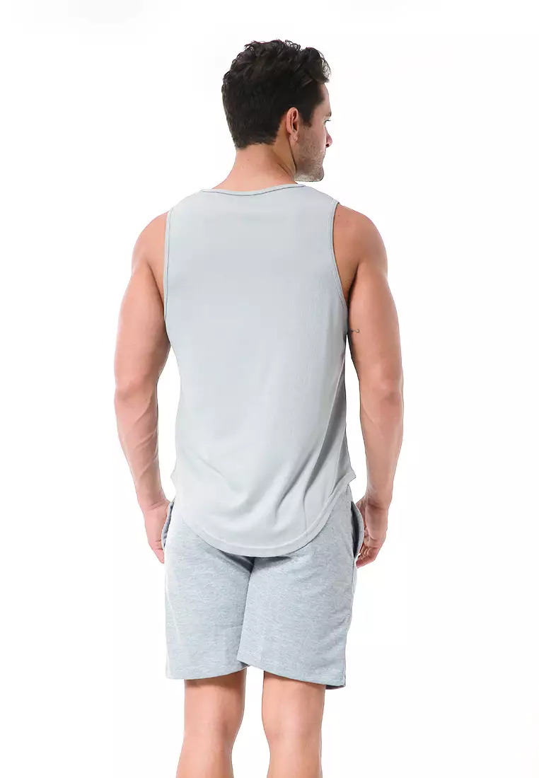Bobby Atasan Kasual Pria Singlet Gym Motif Polos Sleeveless Sports Shirt Material Polyester Fiber ORIGINAL - Gray