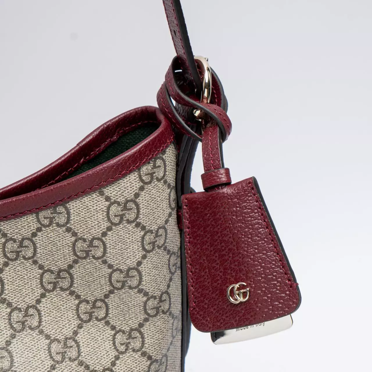 GUCCI 26S OPHIDIA SHOULDER BAG 26 IN DARK RED CANVAS EMBELLISHED WITH RHINESTONES