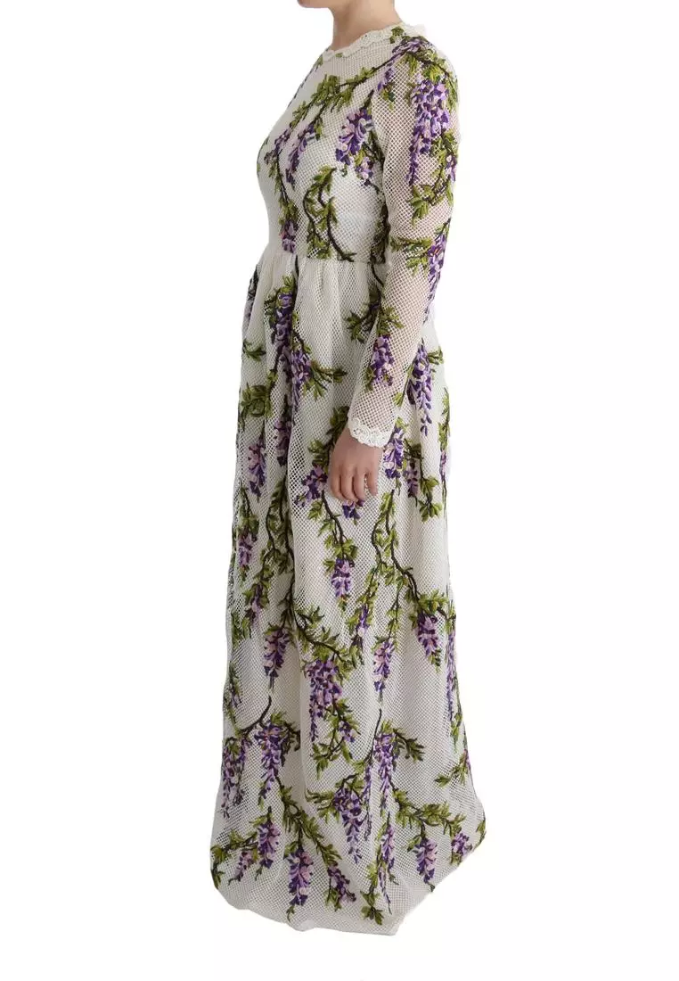 White floral embroidered maxi dress cheap