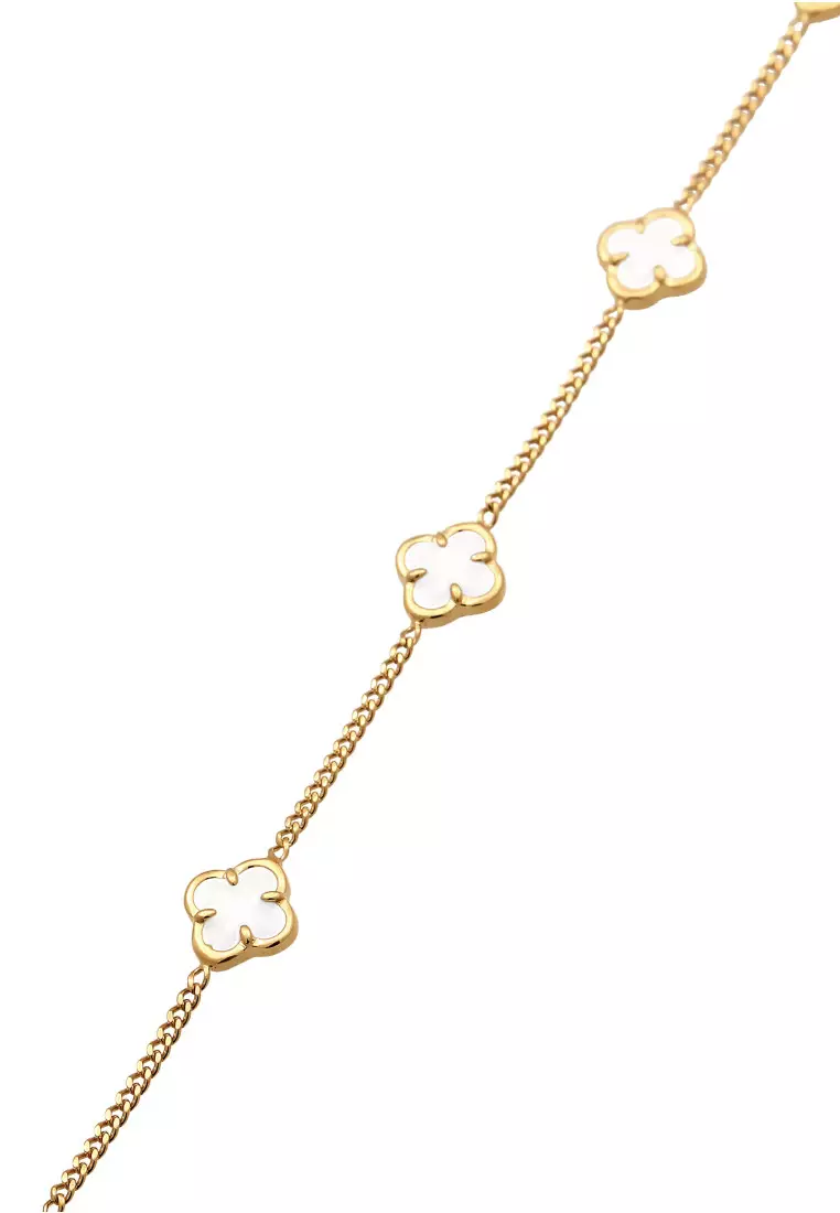 Gelang Perhiasan Perak 925 Wanita Cloverleaf Enamel White Gold Plated